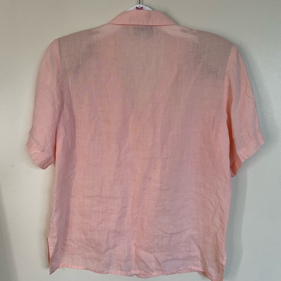 Vintage Peach Pink Linen Button-Up Women's Top - Picture 5 of 10